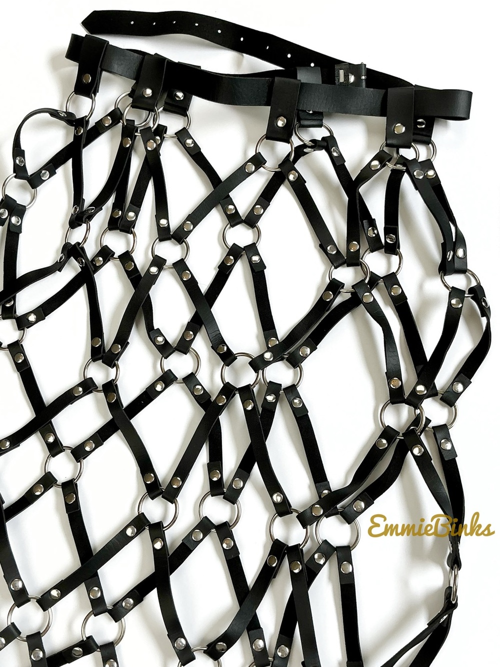 New Dolls Kill Leather Grid Cage Maxi Skirt ~ ORings & Grommets Goth Punk Skirt